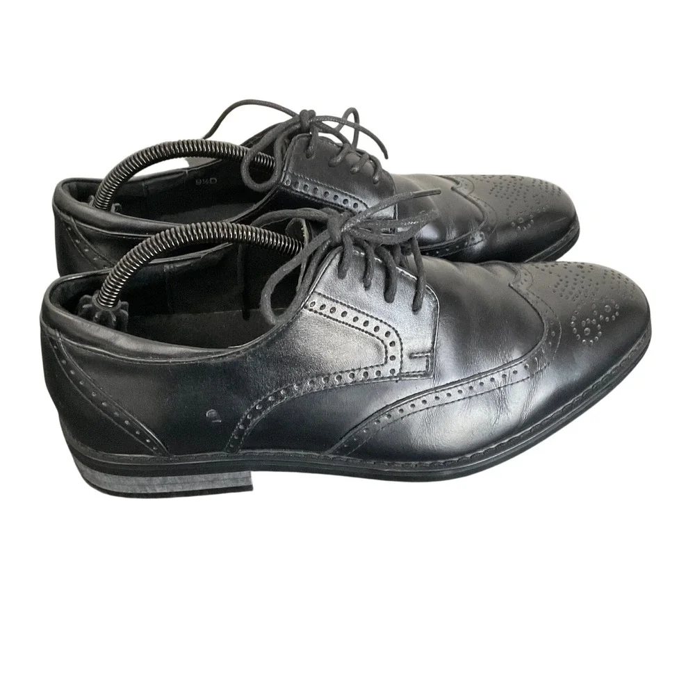 Joseph Abboud Mens Black Leather Wingtip Brogue Oxford Dress Shoes 9.5 D K125B